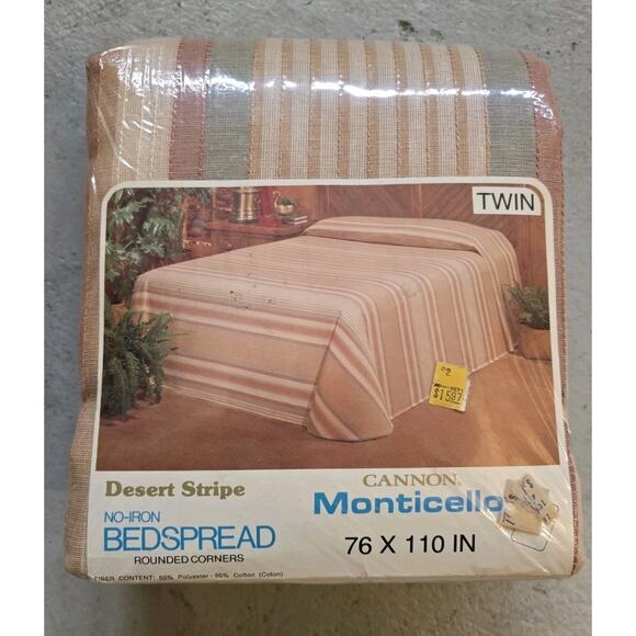 VTG CANNON Monticello TWIN Bedspread No Iron Desert Stripe Rounded Corners - Picture 1 of 4